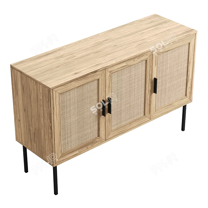 Boho Rattan Sideboard Light Wood 3D model image 5