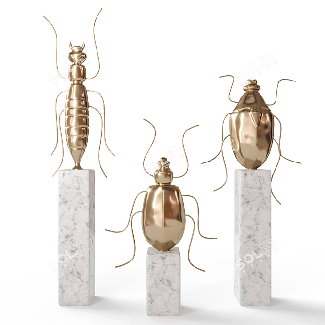 Golden Ant Statuettes Set 3D model image 2