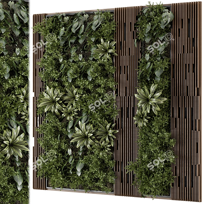 Wooden Base Vertical Garden Set 3D model image 1