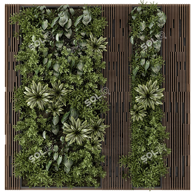 Wooden Base Vertical Garden Set 3D model image 2