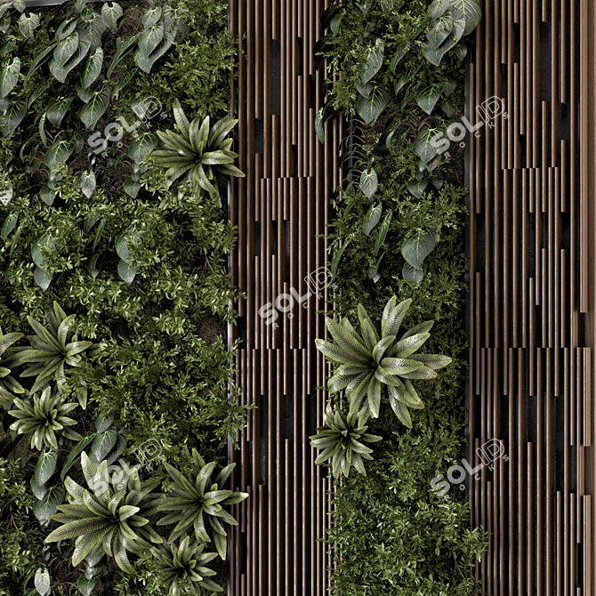 Wooden Base Vertical Garden Set 3D model image 5