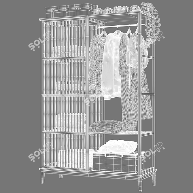 Elegant Bamboo Open Wardrobe 3D model image 3