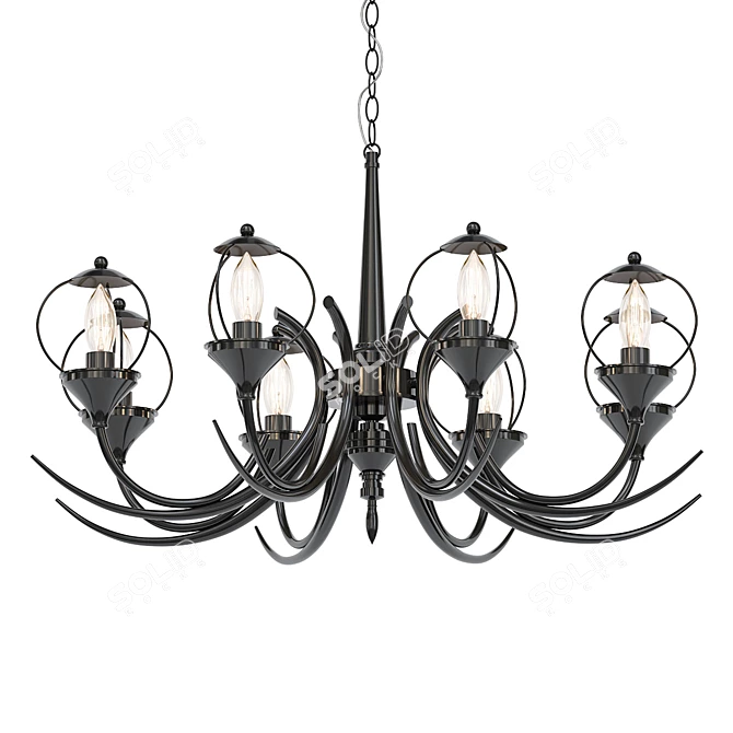 Vintage 8-Light Black Chandelier 3D model image 2