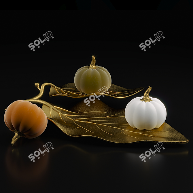 Gold Leaf Tray & Velvet Pumpkins 3D model image 2