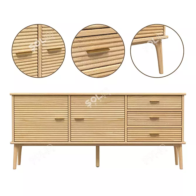 Modern Oak and Brass Sideboard 3D model image 1