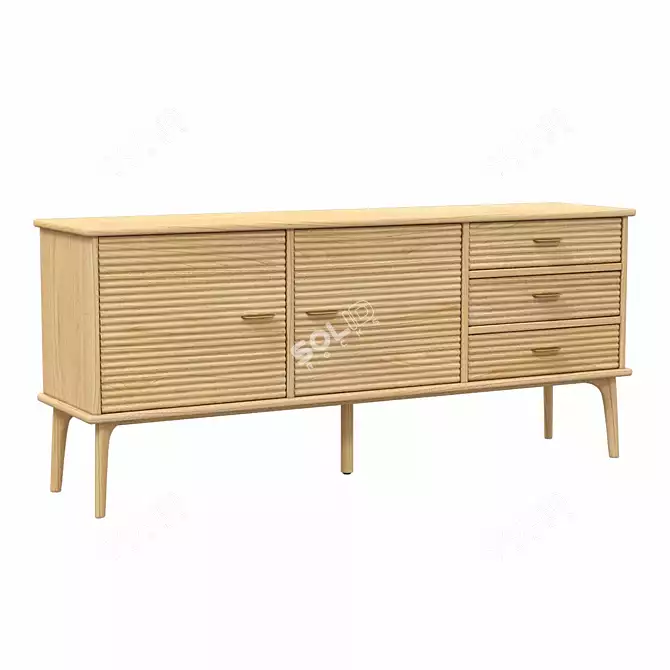 Modern Oak and Brass Sideboard 3D model image 3