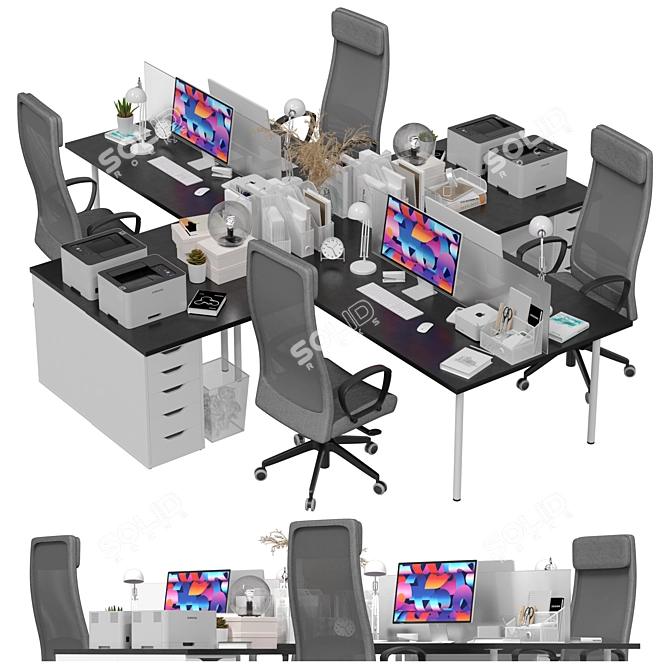 Office Workspace Set with Mac 3D model image 1