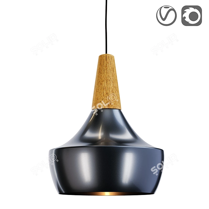 Vintage Metal and Wood Pendant Lamp 3D model image 2