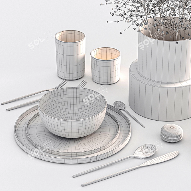  Modern Dining Set - Gray 3D model image 3