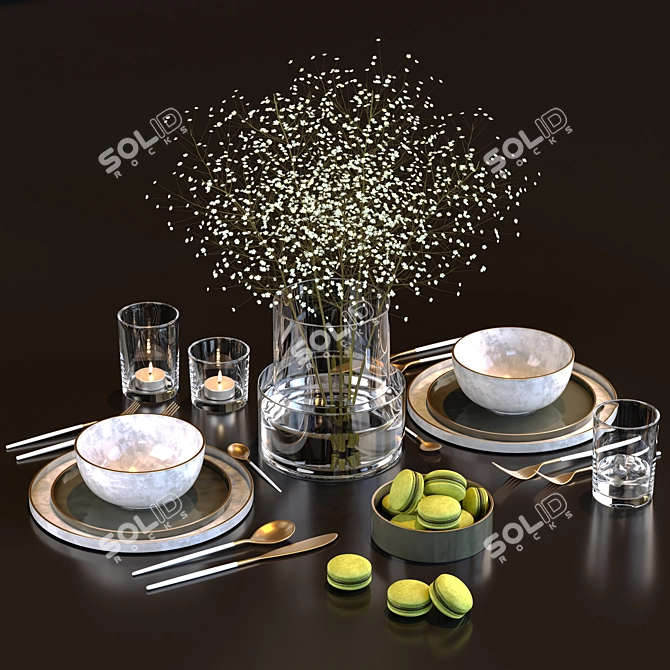  Modern Dining Set - Gray 3D model image 4