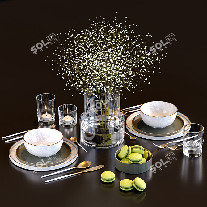  Modern Dining Set - Gray 3D model image 5