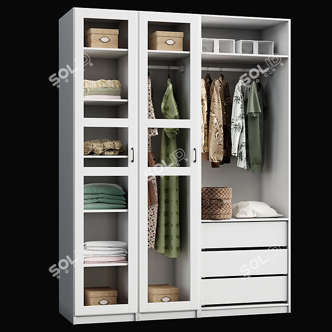 Modern White Glass Wardrobe Ikea 3D model image 1