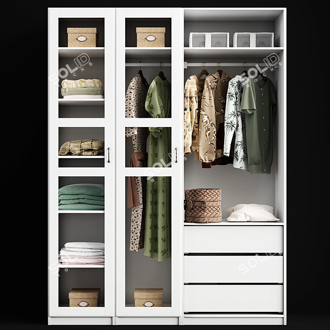 Modern White Glass Wardrobe Ikea 3D model image 2