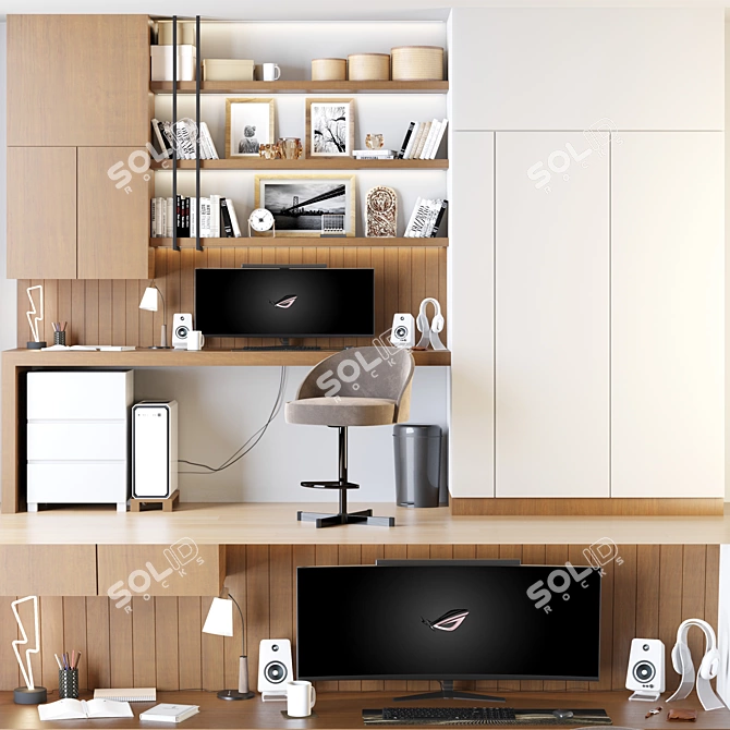 Modern Home Office Desk Set 3D model image 1