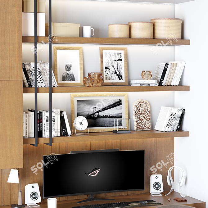 Modern Home Office Desk Set 3D model image 2