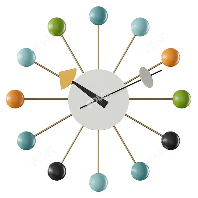 Colorful Ball Clock, 33cm Diameter 3D model image 2