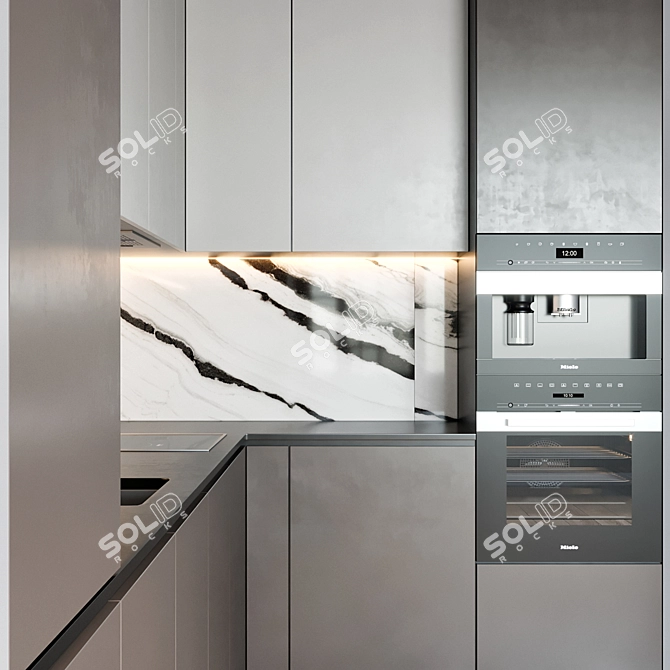 Modern Kitchen Set with Miele & Gessi 3D model image 5