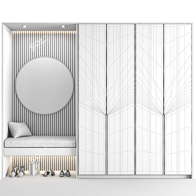 Scandinavian White Wood Hallway TMI01 3D model image 7