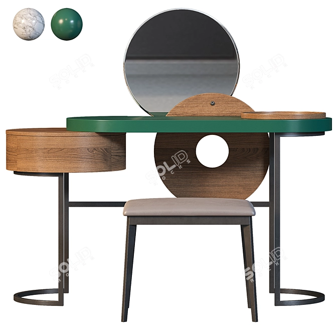 Elegant Emerald Marble Vanity Desk 3D model image 2