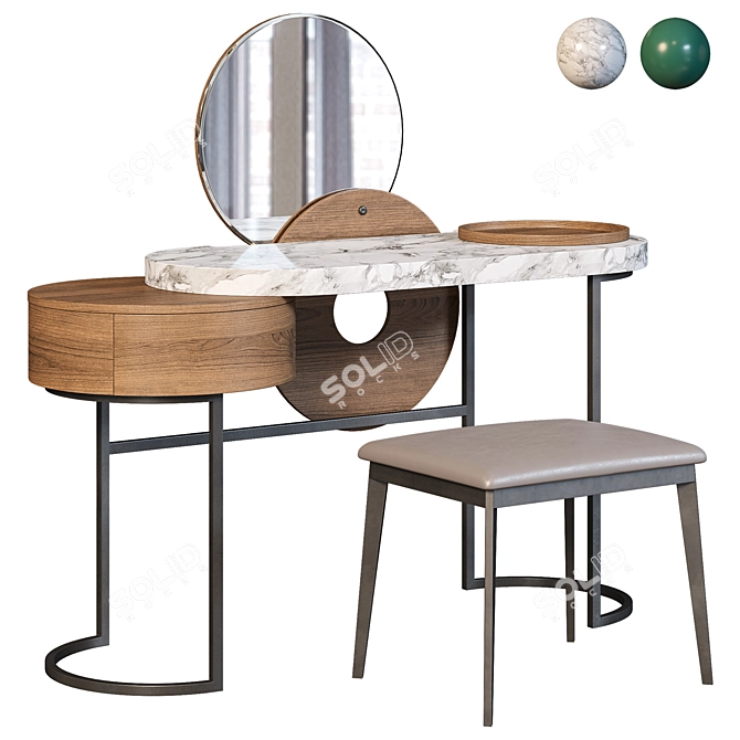 Elegant Emerald Marble Vanity Desk 3D model image 6