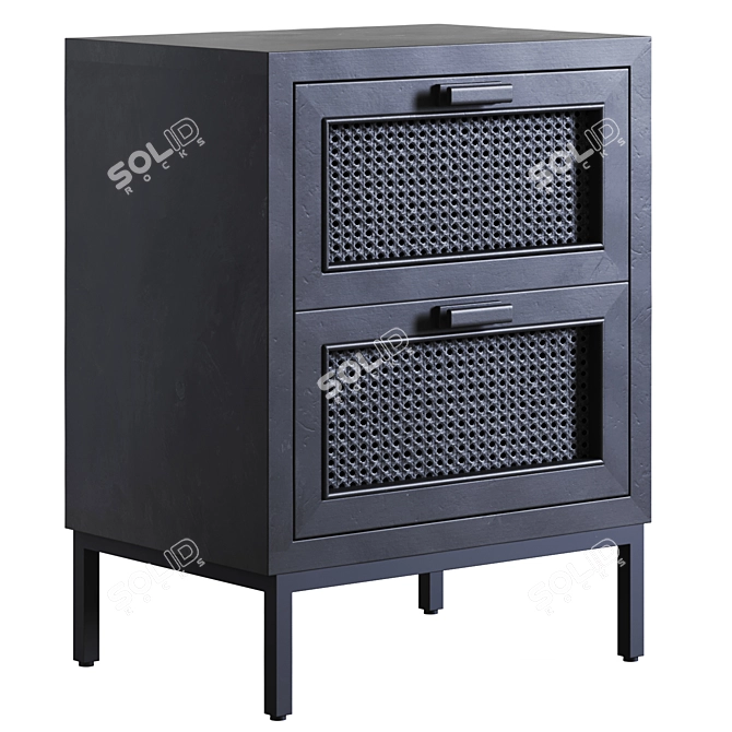 Black Cane 2-Drawer Bedside Table 3D model image 1