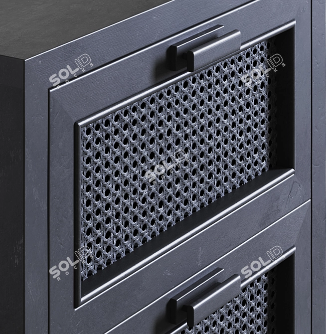 Black Cane 2-Drawer Bedside Table 3D model image 2