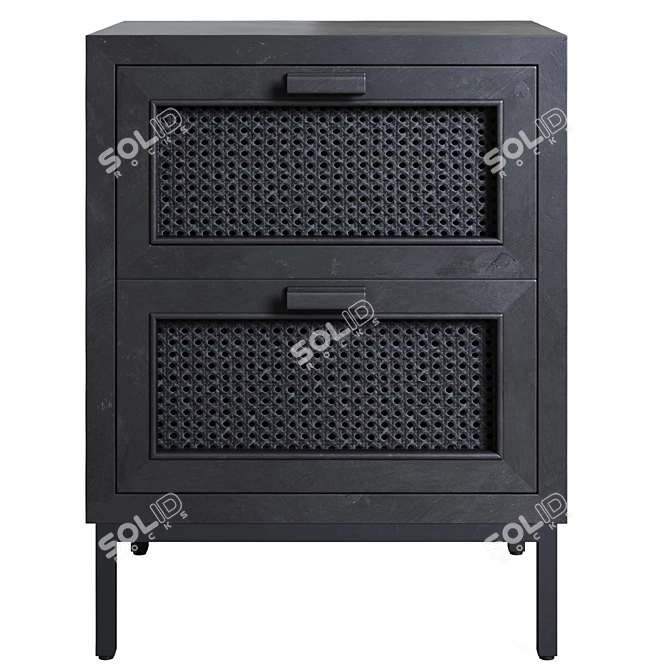Black Cane 2-Drawer Bedside Table 3D model image 3