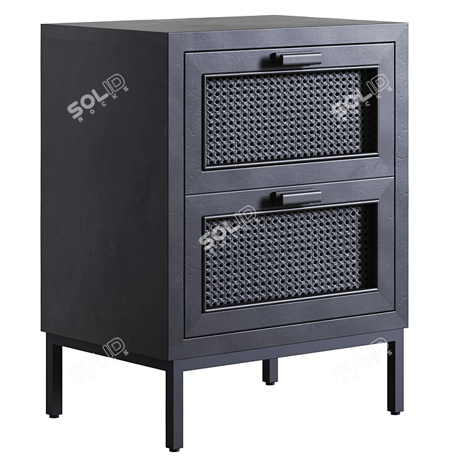 Black Cane 2-Drawer Bedside Table 3D model image 5