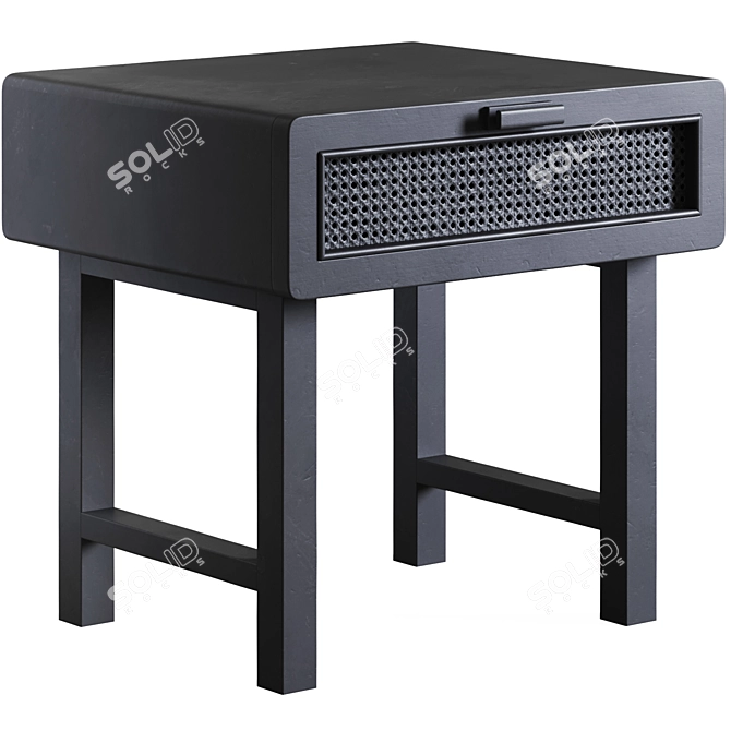 Sleek Black Cane Bedside Table 3D model image 5
