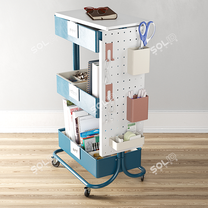 Blue 3-Tier Rolling Cart 3D model image 4