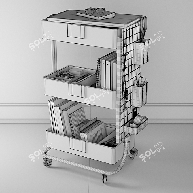 Blue 3-Tier Rolling Cart 3D model image 5