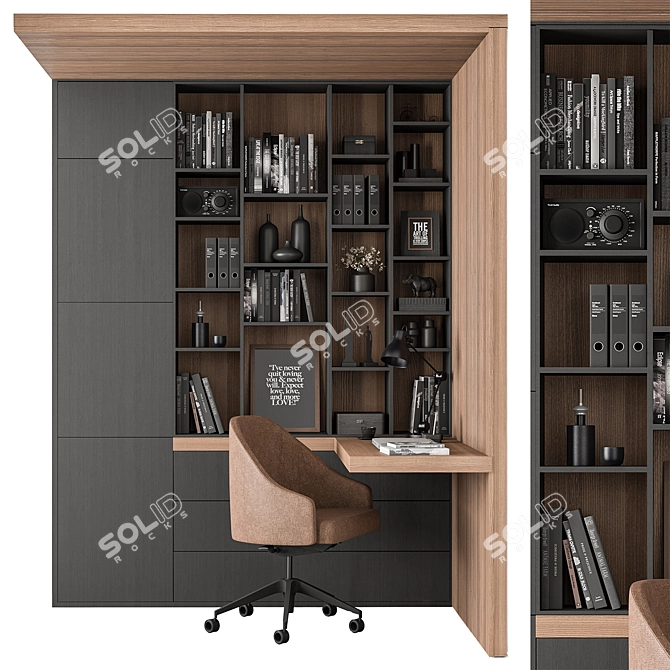 Home Office Desk & Bookcase 3D model image 1