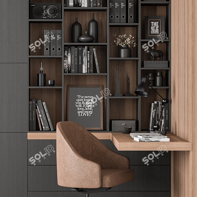 Home Office Desk & Bookcase 3D model image 2