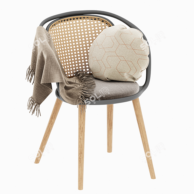 Rattan Armchair with Timber Details 3D model image 1