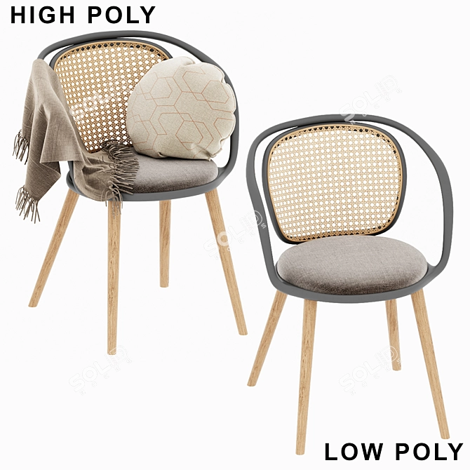 Rattan Armchair with Timber Details 3D model image 2