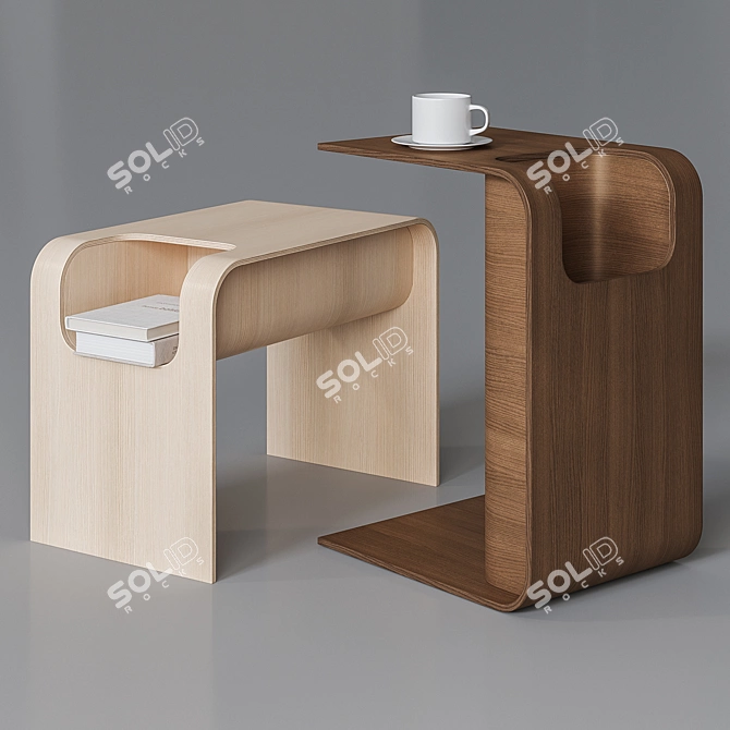 Walnut C-Style End Table Organizer 3D model image 2