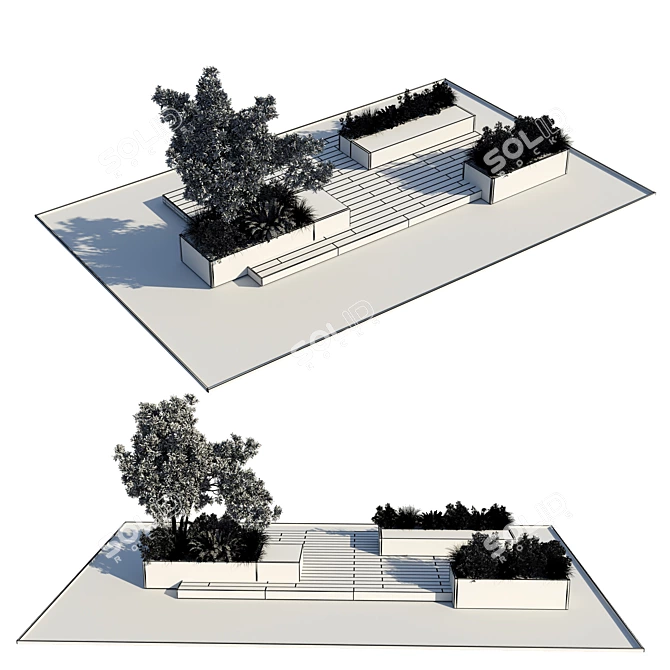 Urban Green Bench Collection & Landscape Furniture 3D model image 6