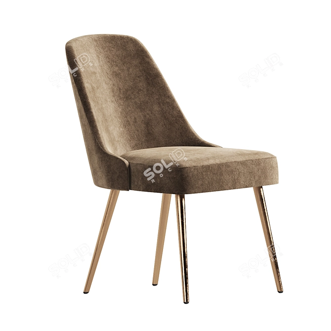 Mid-Century Velvet Dining Chair 3D model image 2