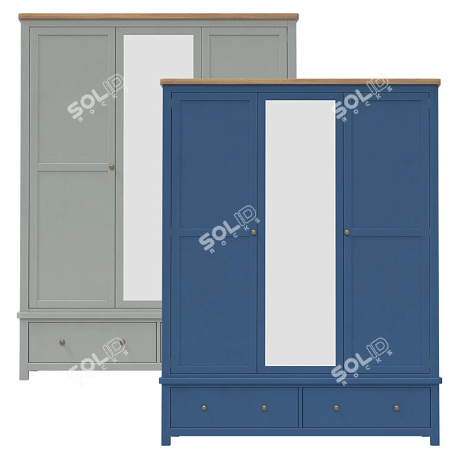 Vintage Inspired Wide 2-Door Wardrobe 3D model image 1