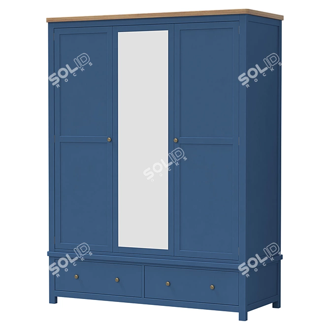 Vintage Inspired Wide 2-Door Wardrobe 3D model image 2