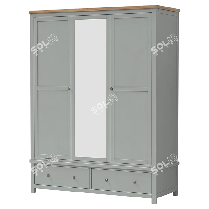 Vintage Inspired Wide 2-Door Wardrobe 3D model image 3