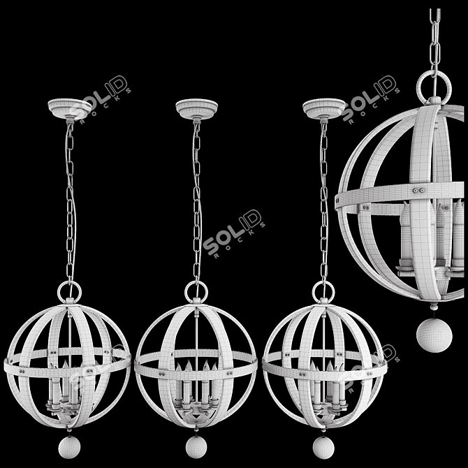 Vintage Wood Iron Pendant Lamp 3D model image 6