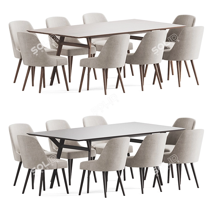 West Elm Velvet Dining Set 3D model image 1