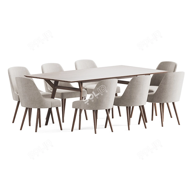 West Elm Velvet Dining Set 3D model image 2