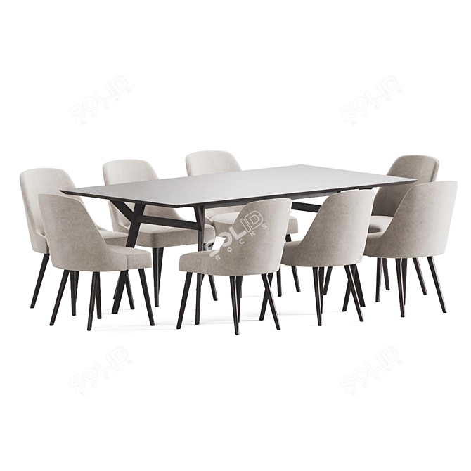West Elm Velvet Dining Set 3D model image 3