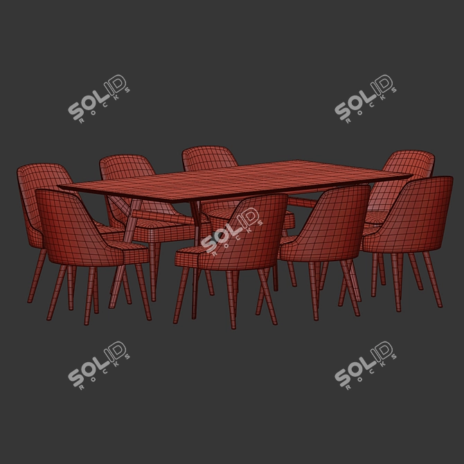 West Elm Velvet Dining Set 3D model image 4