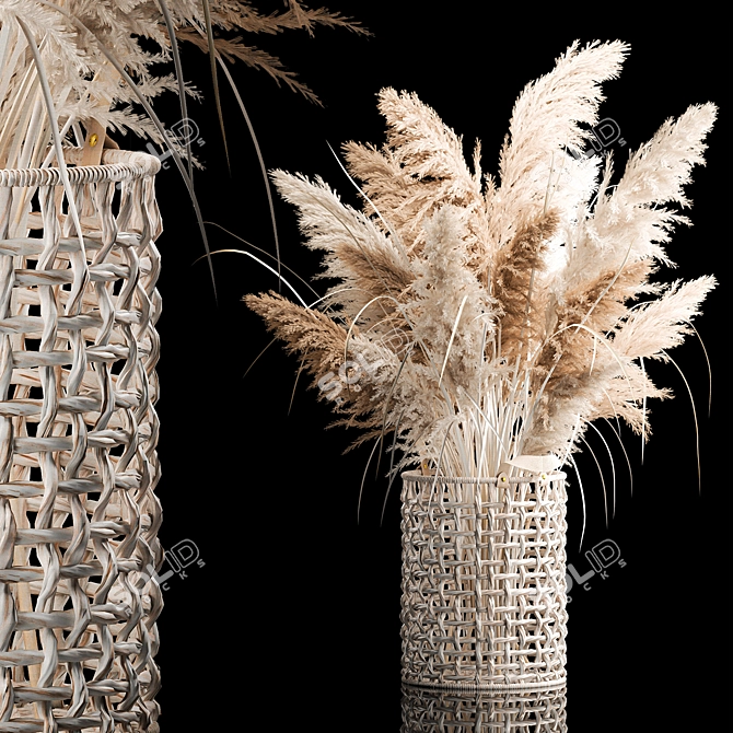 White Dried Floral Basket 3D model image 1