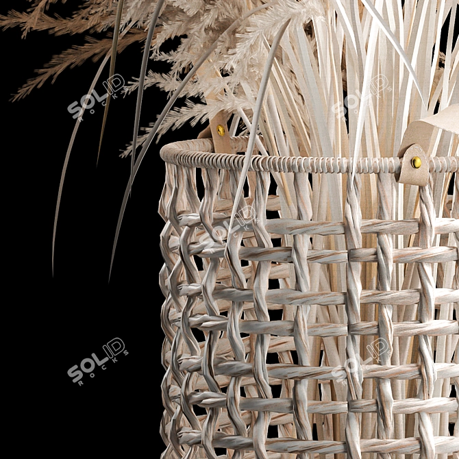 White Dried Floral Basket 3D model image 3