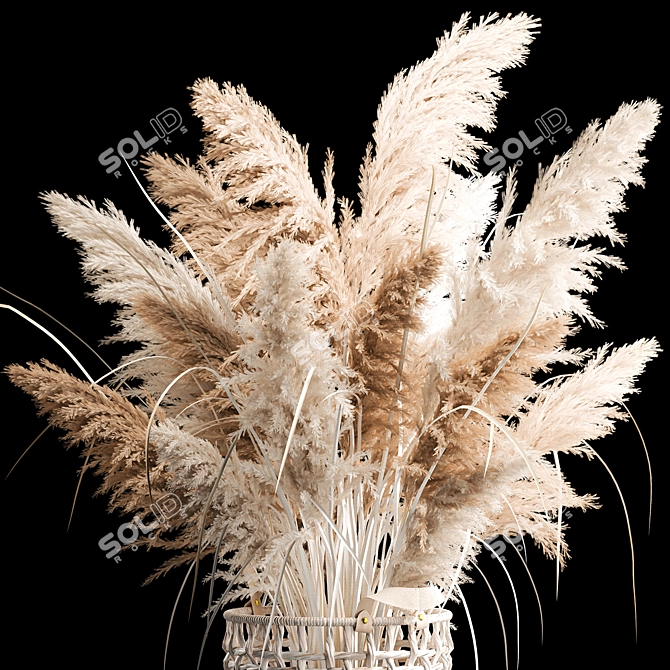 White Dried Floral Basket 3D model image 4