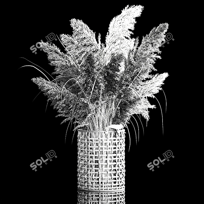 White Dried Floral Basket 3D model image 7